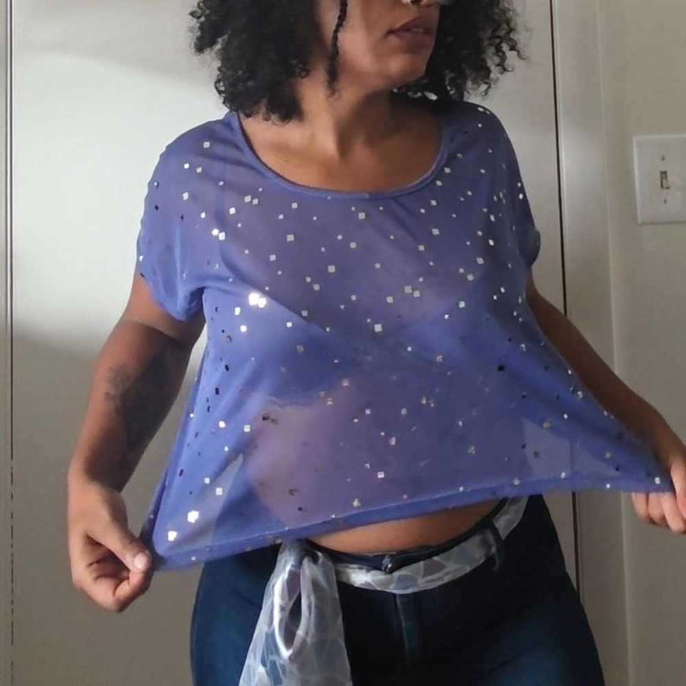 Sheer Blue Top with Silver Accents